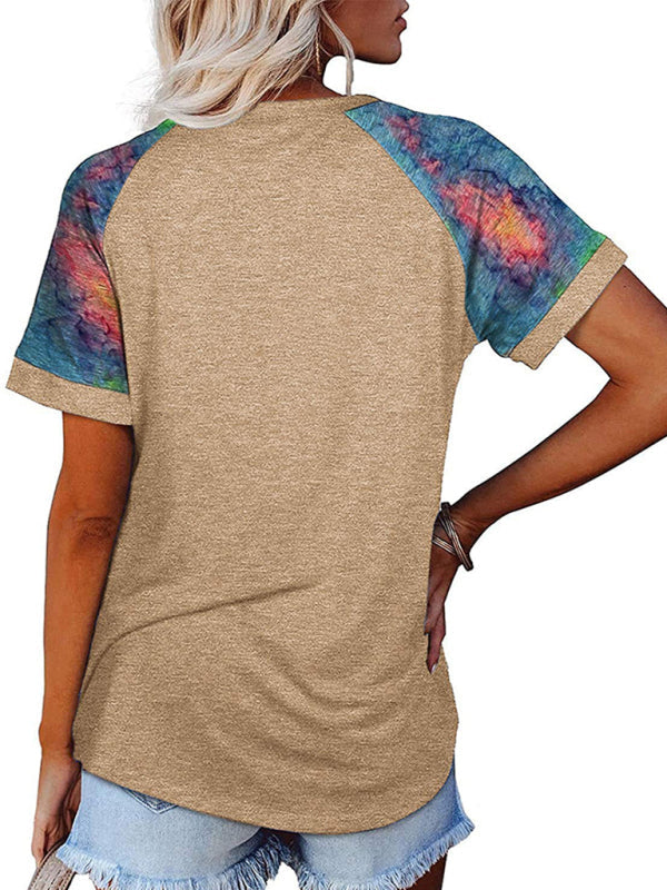 Women’s Casual Camouflage Printed Mosaic Round Neck Short Sleeve T-Shirt