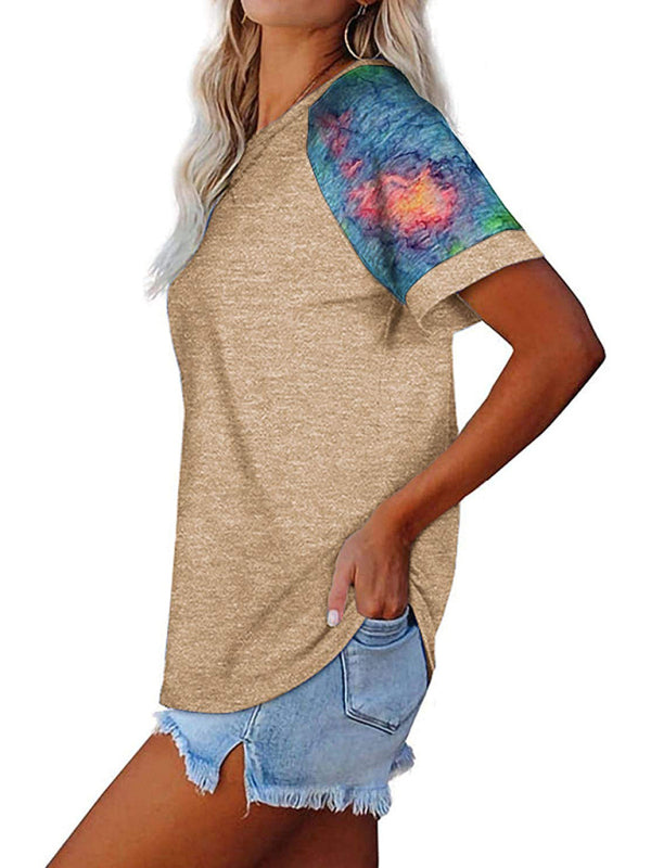 Women’s Casual Camouflage Printed Mosaic Round Neck Short Sleeve T-Shirt