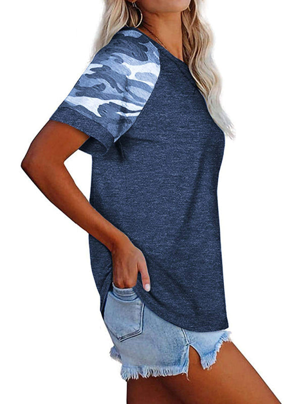Women’s Casual Camouflage Printed Mosaic Round Neck Short Sleeve T-Shirt