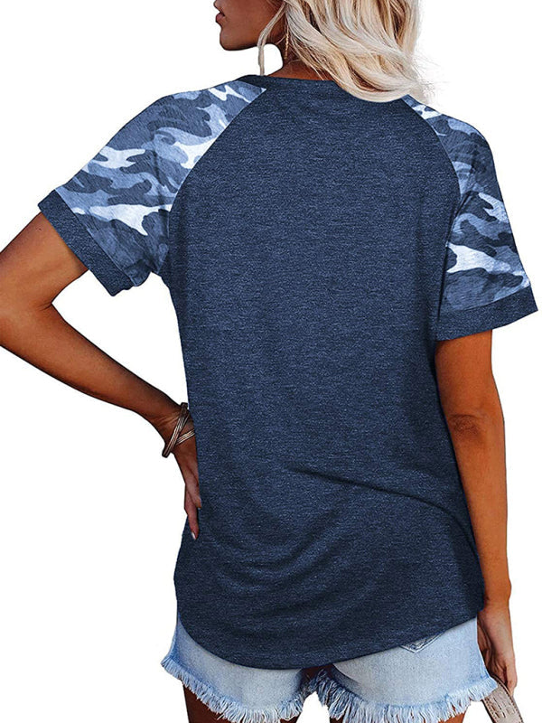 Women’s Casual Camouflage Printed Mosaic Round Neck Short Sleeve T-Shirt