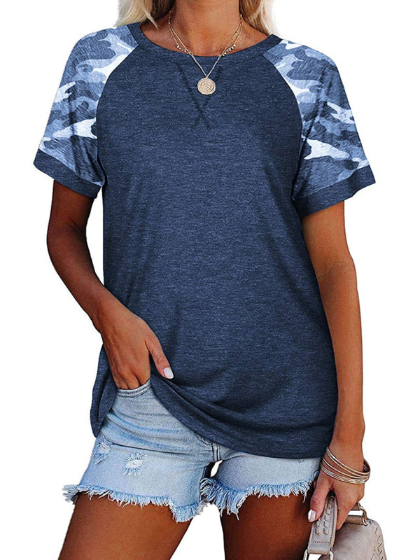 Women’s Casual Camouflage Printed Mosaic Round Neck Short Sleeve T-Shirt