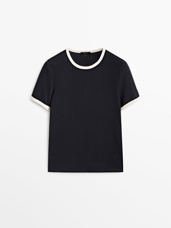 Women’s Casual Color Block Short Sleeve T-Shirt - Black / S