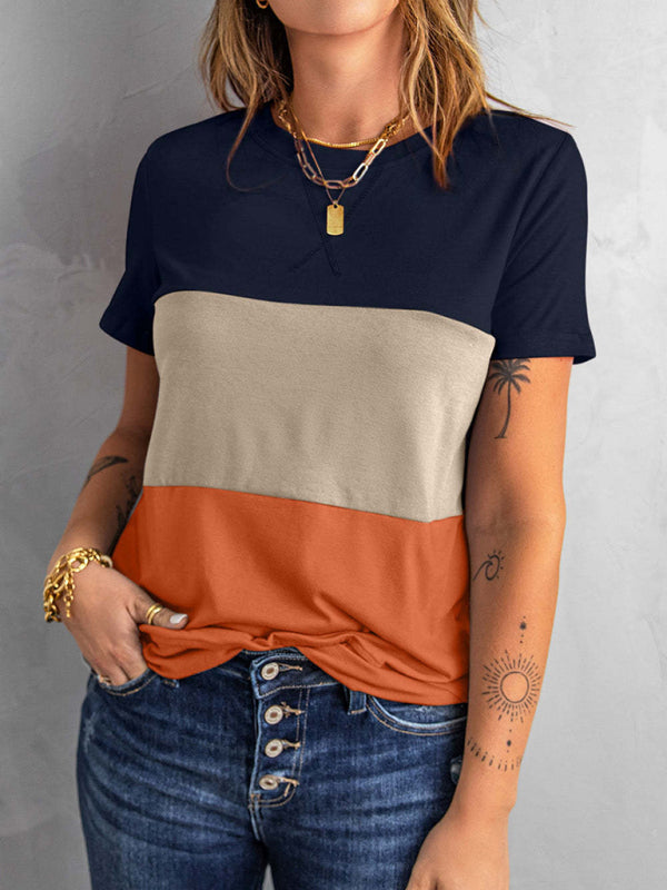 Women’s Casual Colorblock Short Sleeve Round Neck T-Shirt