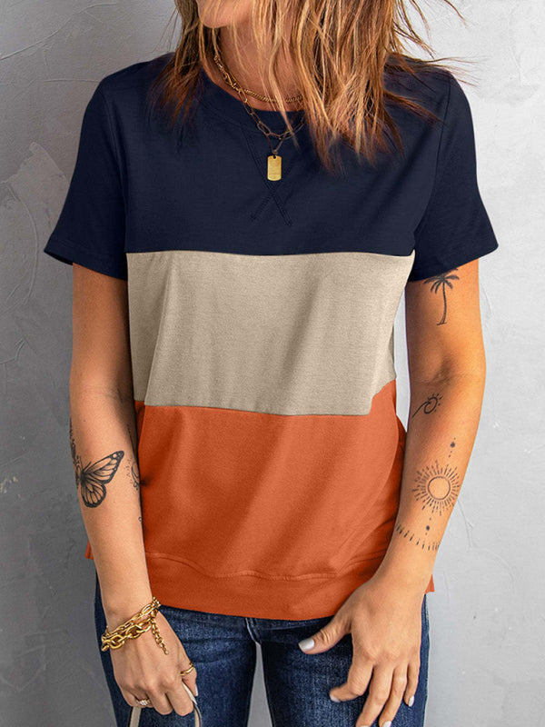 Women’s Casual Colorblock Short Sleeve Round Neck T-Shirt