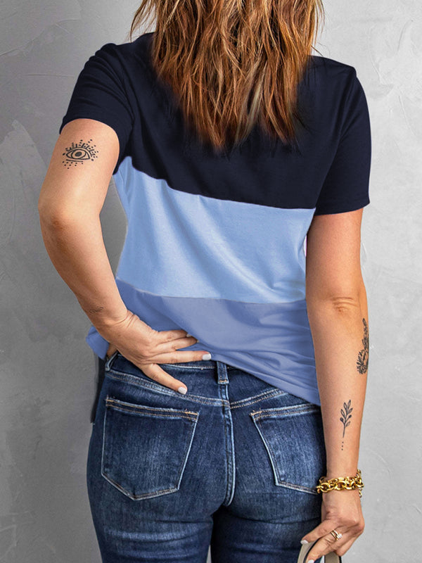 Women’s Casual Colorblock Short Sleeve Round Neck T-Shirt