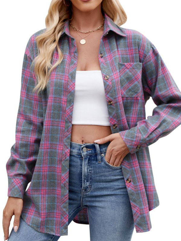 Women’s casual fashion hot girl loose plaid shirt