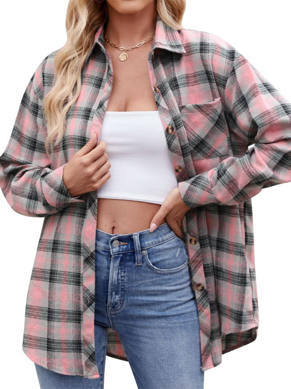 Women’s casual fashion hot girl loose plaid shirt