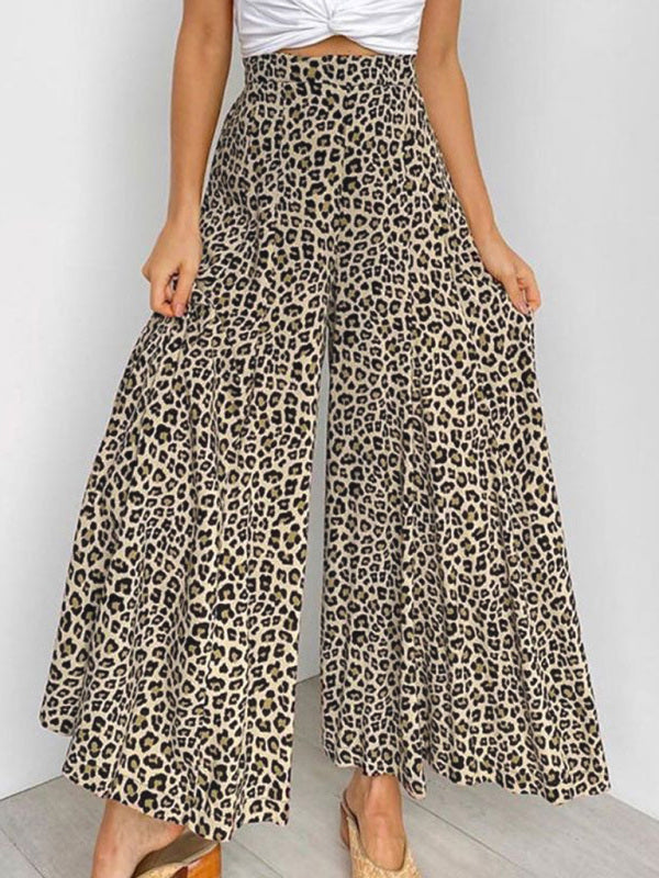 Women’s casual fashion loose leopard print wide-leg pants - Leopard / S