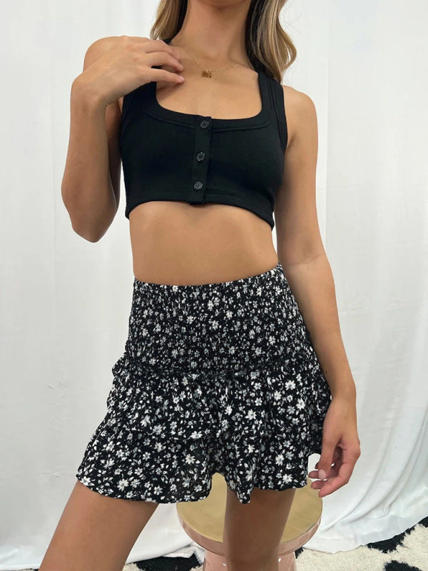 Women’s Casual Fashion Versatile Printed Short Skirt - Black / S