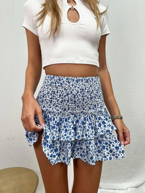 Women’s Casual Fashion Versatile Printed Short Skirt - Blue / S