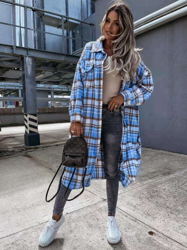 women’s casual long plaid shirt jacket