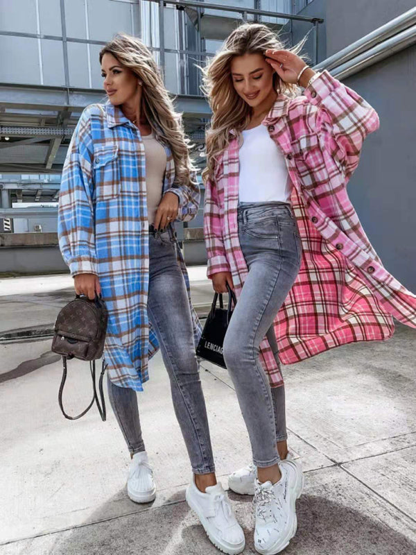 women’s casual long plaid shirt jacket