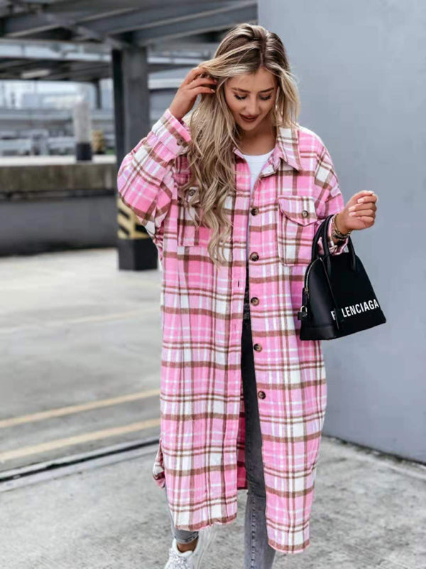 women’s casual long plaid shirt jacket
