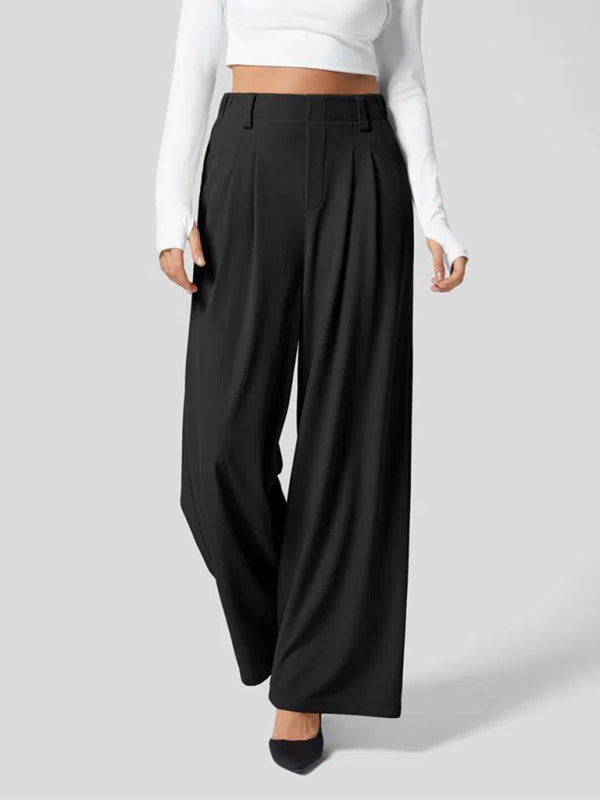 Women’s Casual Loose Wide Leg Pocket High Waist Women’s Pants - Black / S