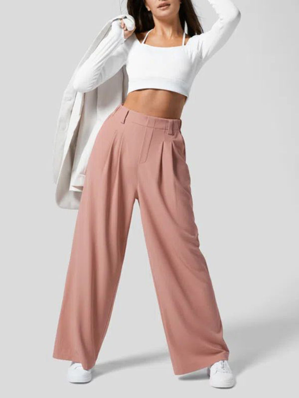 Women’s Casual Loose Wide Leg Pocket High Waist Women’s Pants - Pink / S