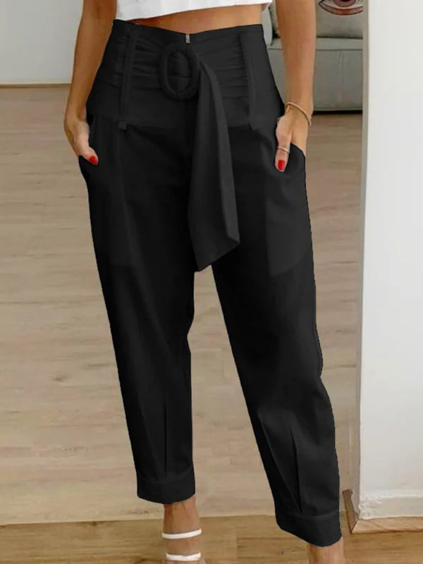 women’s casual pants solid color cropped pants - Black / S