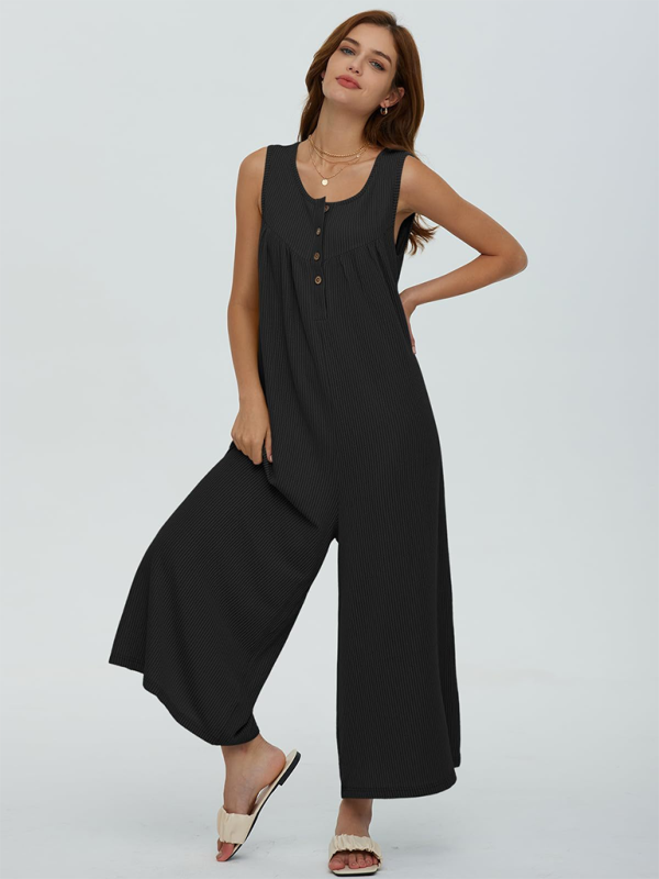 Women’s casual pocket button jumpsuit - Black / S