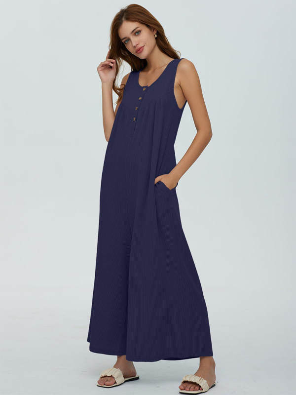 Women’s casual pocket button jumpsuit - Champlain color / S
