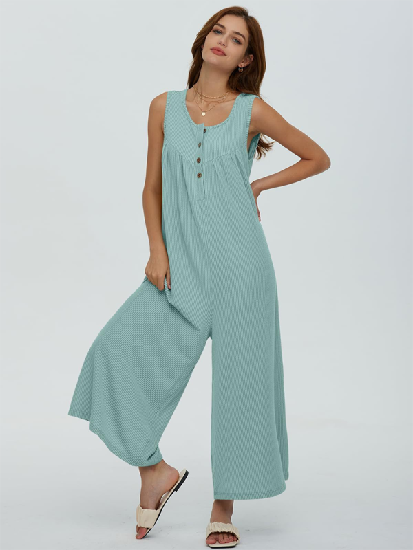 Women’s casual pocket button jumpsuit - Green / S