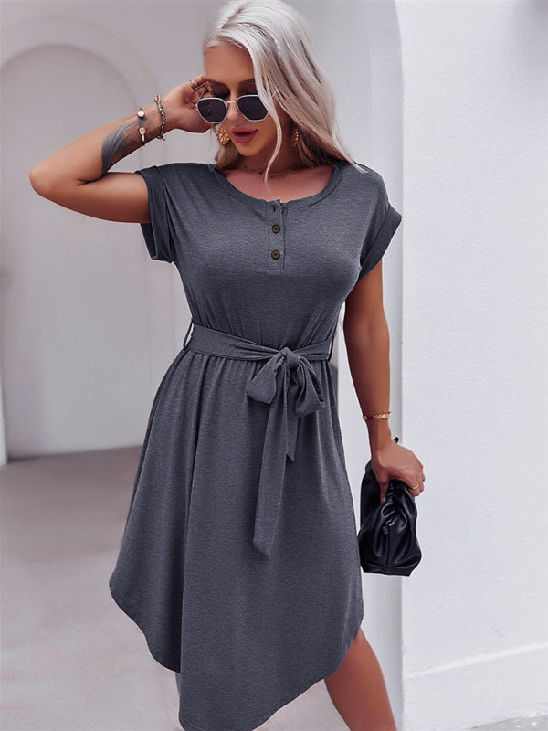 women’s casual short sleeve knitted dress - Charcoal grey / S