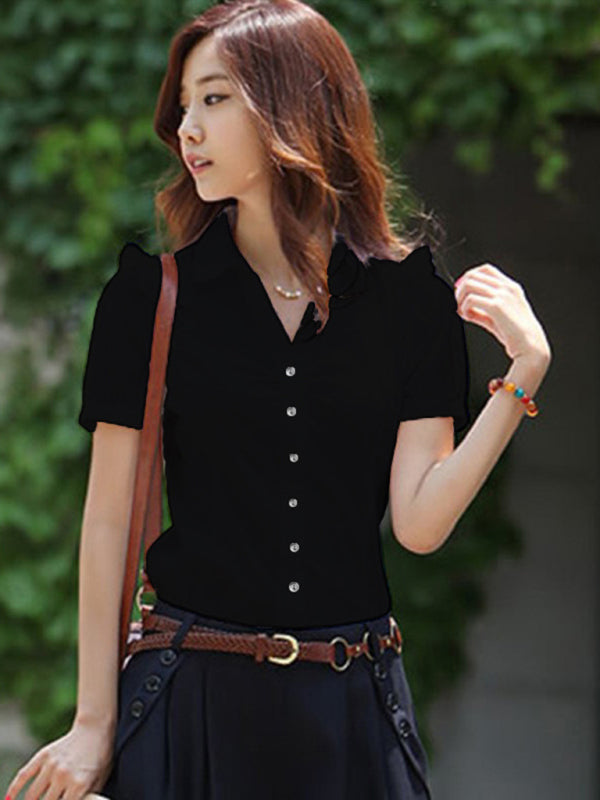 Women’s casual short-sleeved shirt professional workwear - Black / S