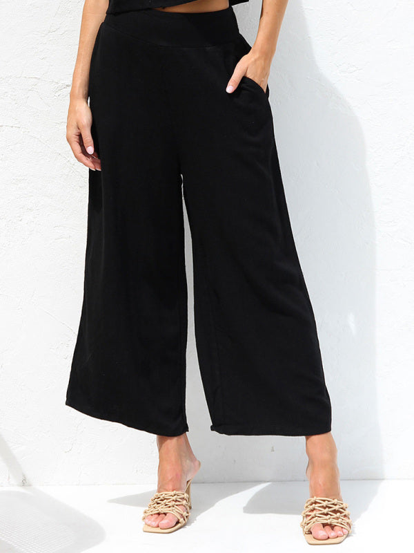 Women’s casual sleeveless button-down vest cropped wide-leg pants cotton and linen suit