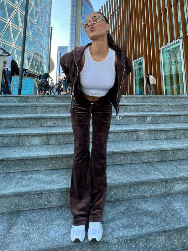 Women’s casual solid color letter hot diamond sportswear long-sleeved hooded sweatshirt loose trousers two-piece suit