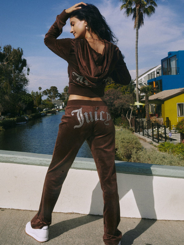 Women’s casual solid color letter hot diamond sportswear long-sleeved hooded sweatshirt loose trousers two-piece suit