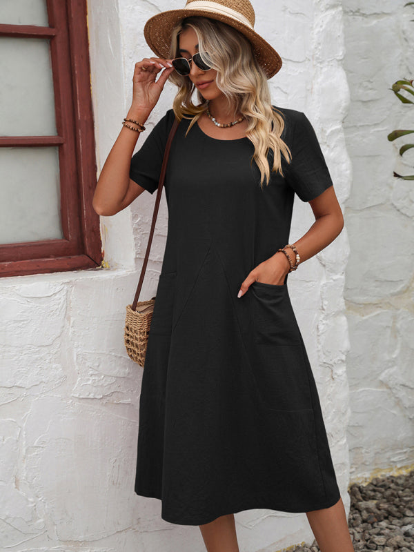 Women’s Casual Solid Knit Dress with Pockets - Black / S