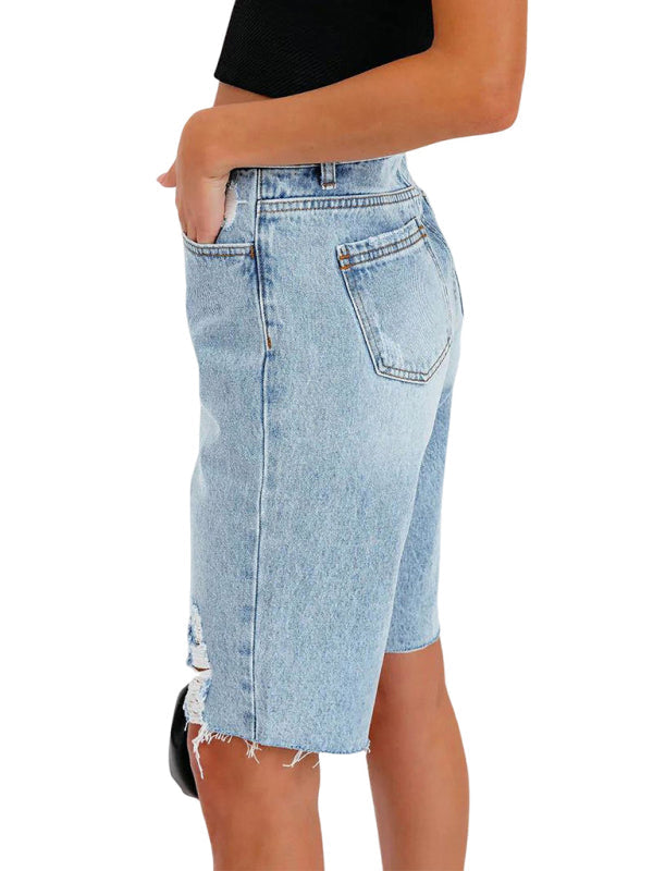 Women’s Casual Stretch Ripped Denim Cropped Pants