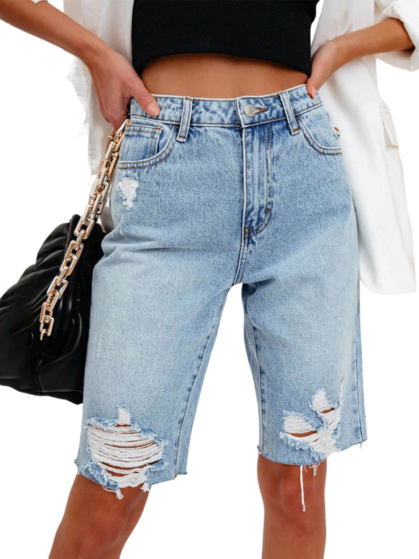 Women’s Casual Stretch Ripped Denim Cropped Pants