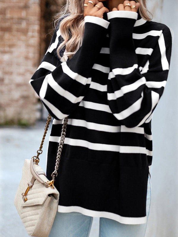 Women’s Casual Striped Knit Sweater Top - Black / S