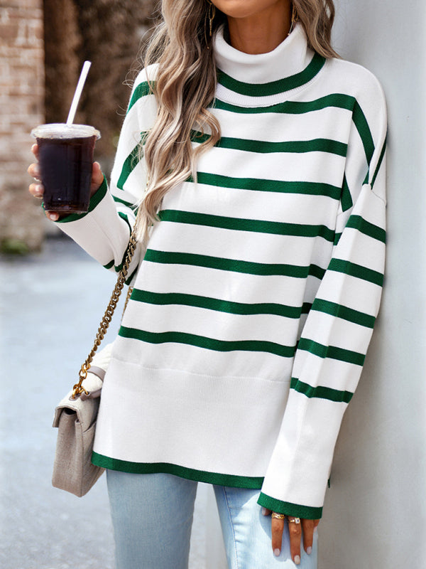 Women’s Casual Striped Knit Sweater Top - Green / S
