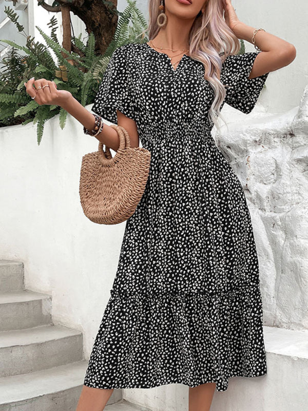 Women’s Casual Waist Irregular Graphic Print Dress - Black / S