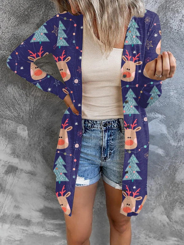 Women’s Christmas themed printed jacket small cardigan - Purple / S