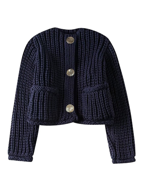 Women’s Chunky Needle Long Sleeve Knitted Jacket - Champlain color / XS