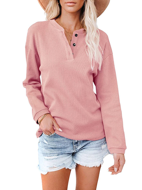 Women’s Clothes Amazon Hot Style V-neck Solid Color Long-sleeved Top T-Shirt Women