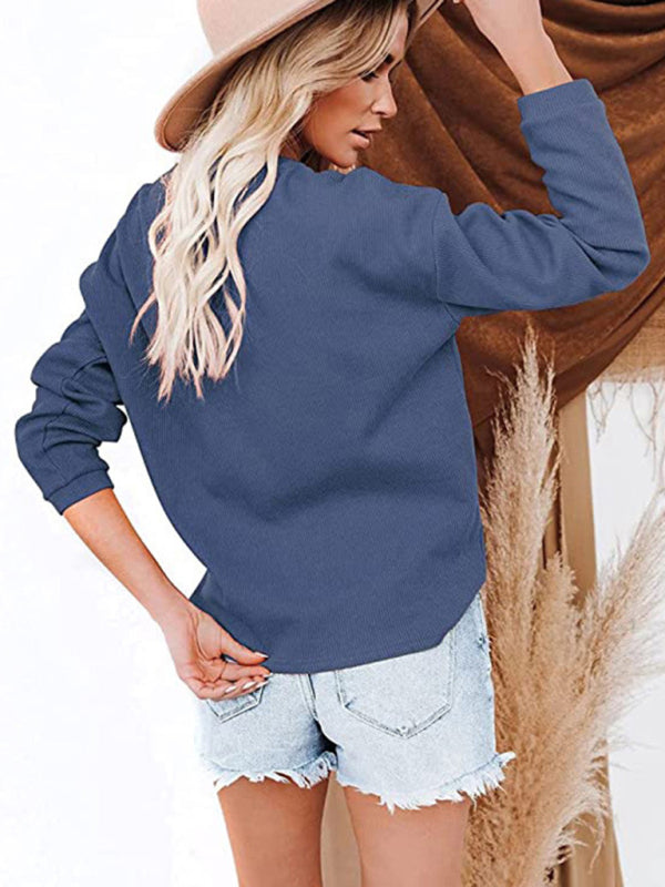 Women’s Clothes Amazon Hot Style V-neck Solid Color Long-sleeved Top T-Shirt Women