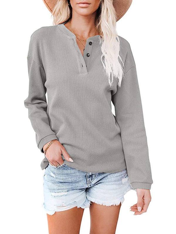 Women’s Clothes Amazon Hot Style V-neck Solid Color Long-sleeved Top T-Shirt Women