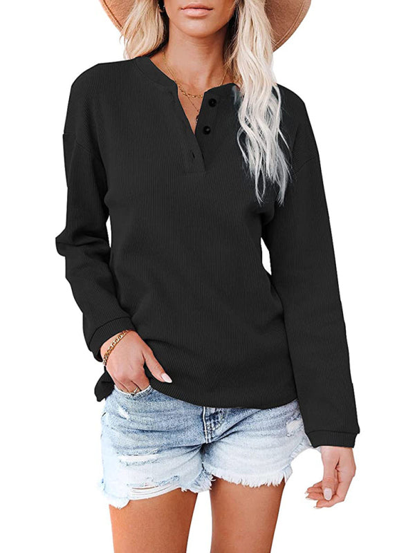 Women’s Clothes Amazon Hot Style V-neck Solid Color Long-sleeved Top T-Shirt Women