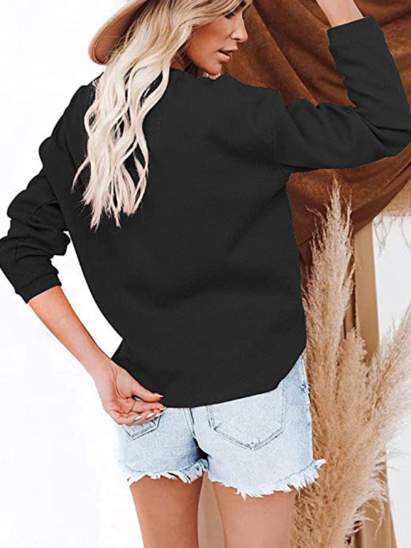Women’s Clothes Amazon Hot Style V-neck Solid Color Long-sleeved Top T-Shirt Women