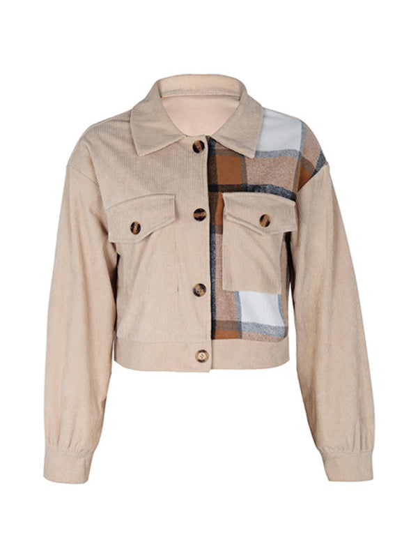 Women’s Color Block Plaid Short Jacket
