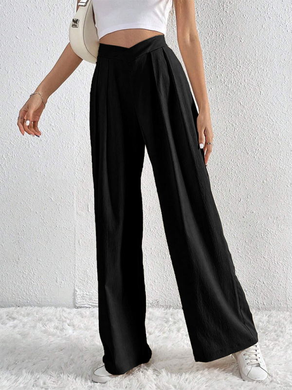 Women’s Commuter Style Pleated Casual Wide Leg Pants Loose Trousers