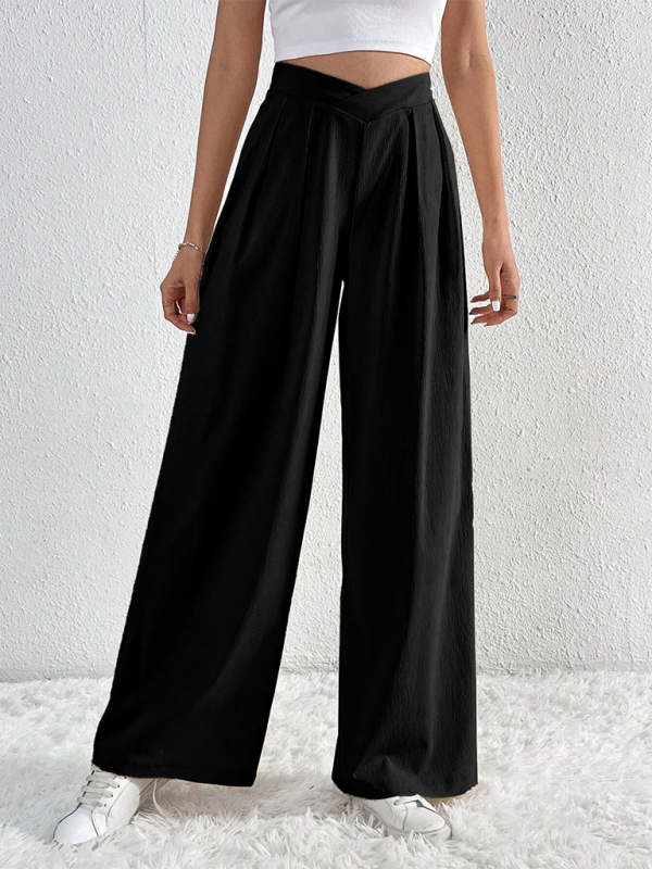 Women’s Commuter Style Pleated Casual Wide Leg Pants Loose Trousers