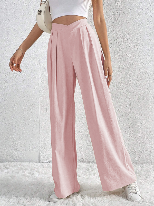Women’s Commuter Style Pleated Casual Wide Leg Pants Loose Trousers - Pink / S