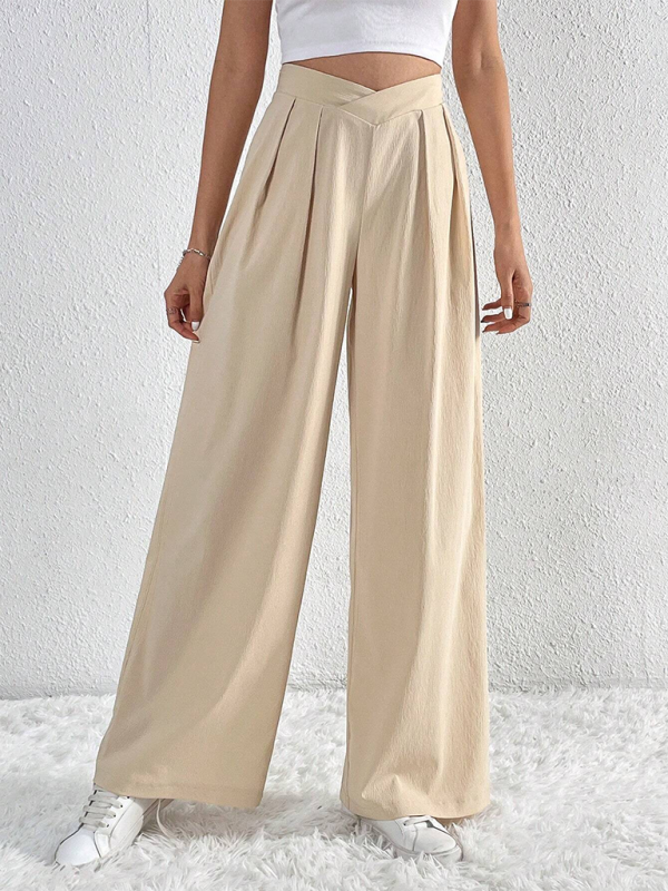 Women’s Commuter Style Pleated Casual Wide Leg Pants Loose Trousers - Cracker khaki / S