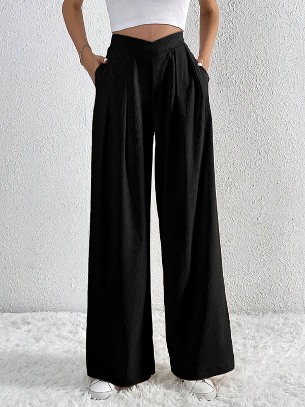 Women’s Commuter Style Pleated Casual Wide Leg Pants Loose Trousers - Black / S