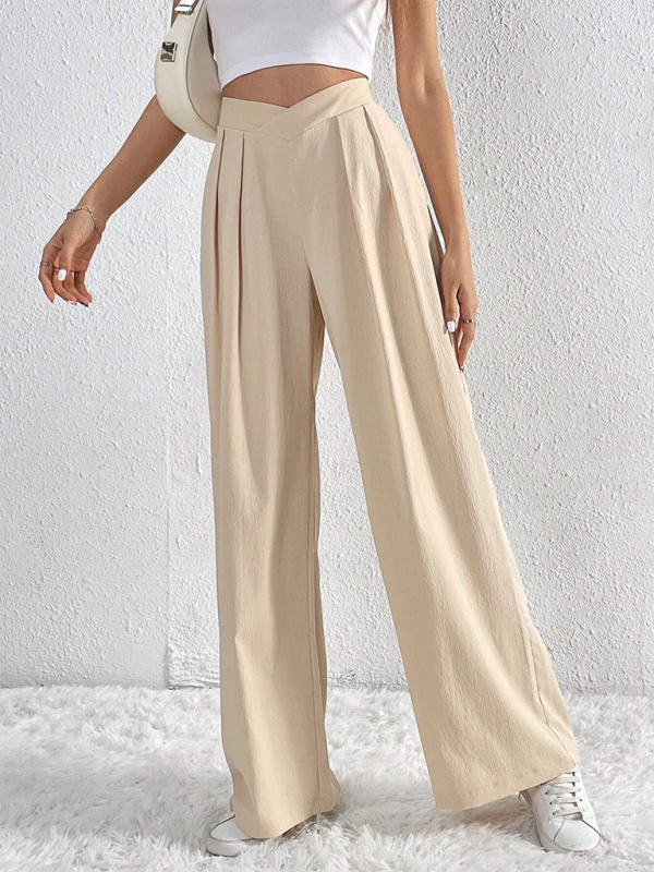 Women’s Commuter Style Pleated Casual Wide Leg Pants Loose Trousers