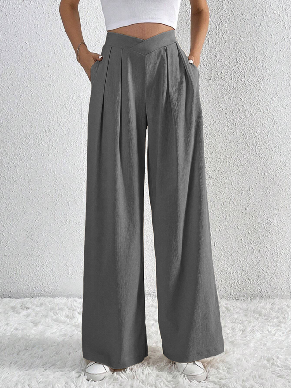 Women’s Commuter Style Pleated Casual Wide Leg Pants Loose Trousers - Grey / S