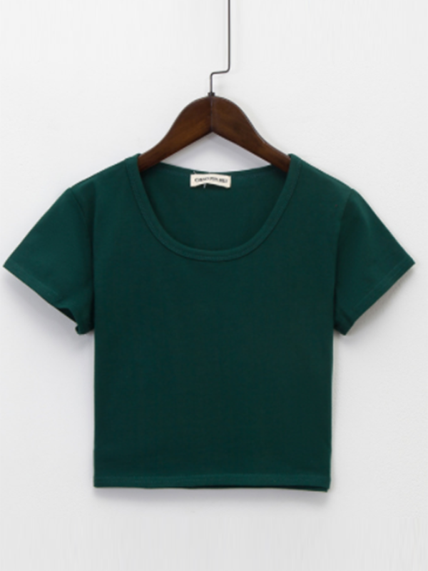Women’s Crew Neck Short Sleeves Tops - Green black jasper / S